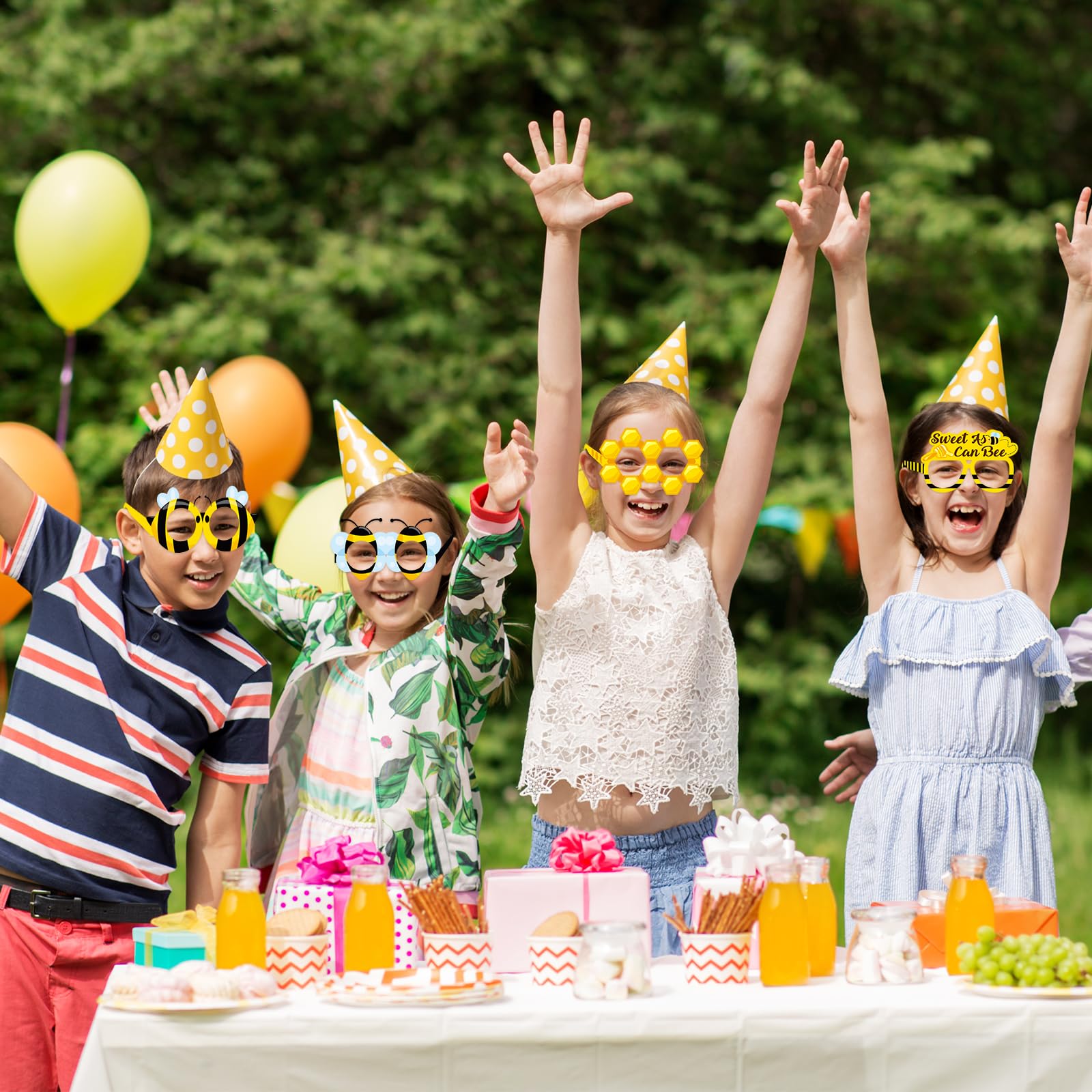 Threan 32 Pieces Bee Party Supplies Bulk Bee Glasses Honeycomb Sunflower Paper Eyeglasses for Summer Flower Birthday Party Baby